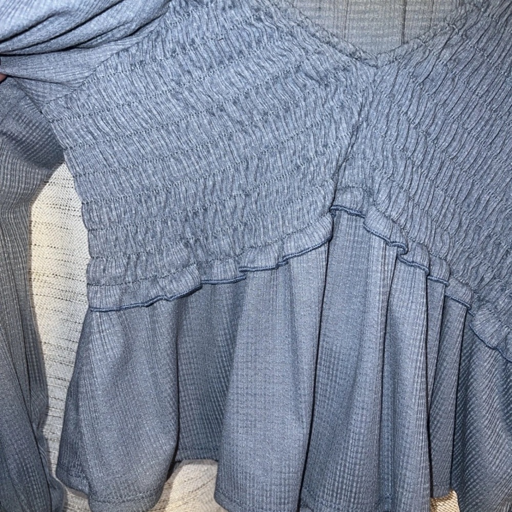 Women's Altar'd State Blue Smocked Blouse Long Sleeved - Picture 3 of 5